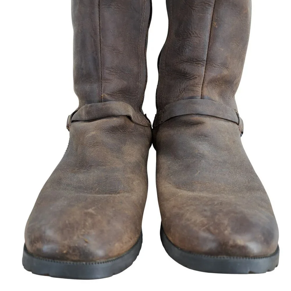 Teva De La Vina Brown Leather Tall Riding Boots Size 8 Distressed Waterproof
